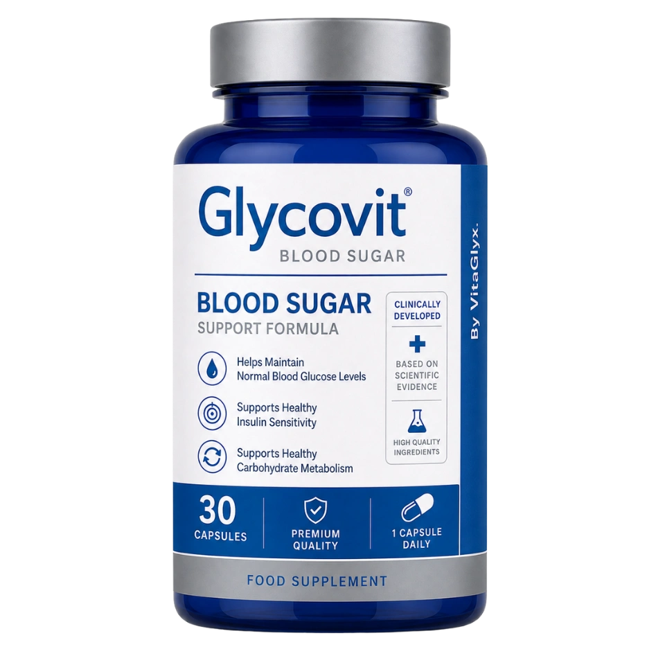 Glycovit Blood Sugar Support Formula bottle with 30 capsules by VitaGlyx